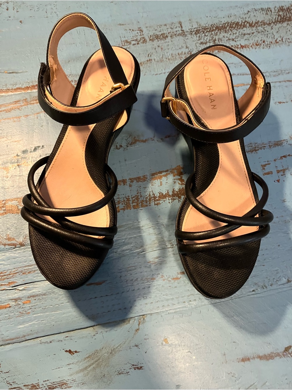 Cole Haan Black Strappy Open-Toe Sandals with Ankle Strap